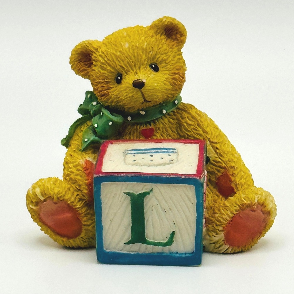 1995 Enesco Cherished Teddies Priscilla Hillman Bear Alphabet Letter L Block Vtg
